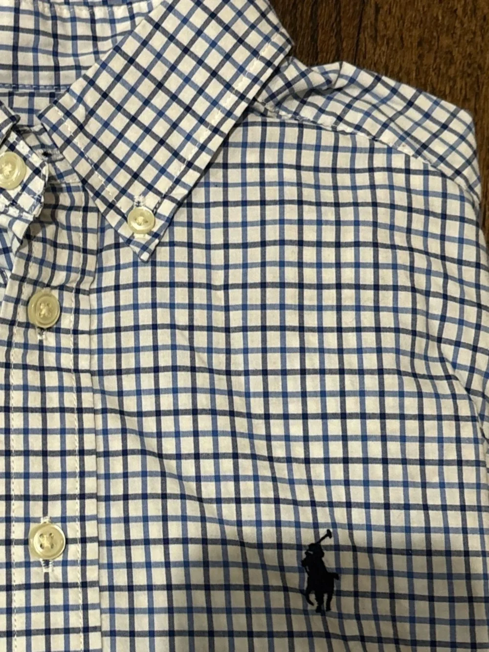 Polo Ralph Lauren Boys Blue, navy & White Checked Button-Down Shirt M 10/12